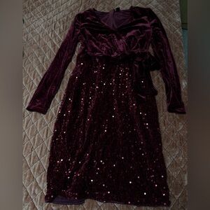 Velvet Sequin Burgundy Wrap Dress